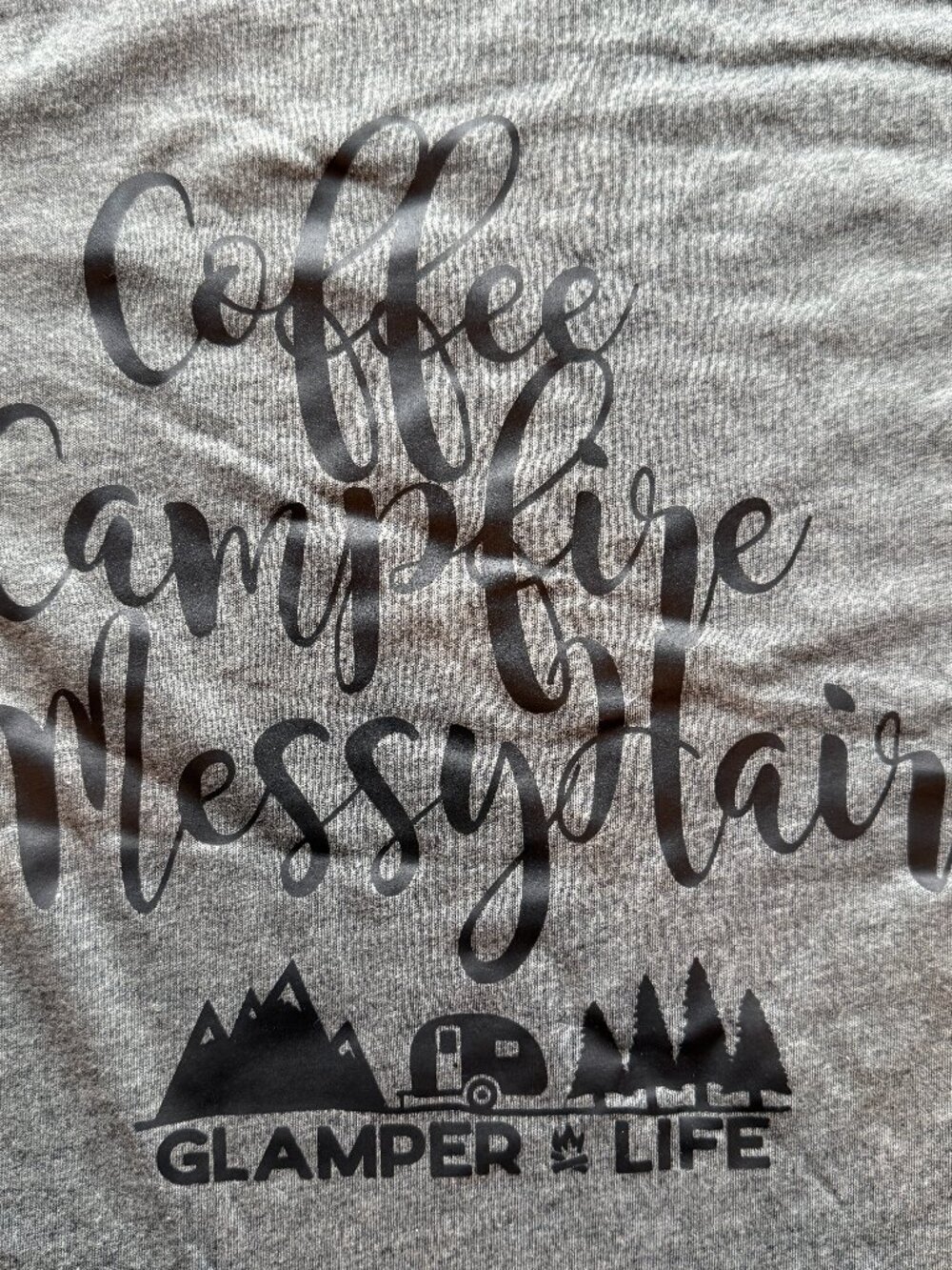 Glamper Life Coffee Campfire Messy Hair Tee XL